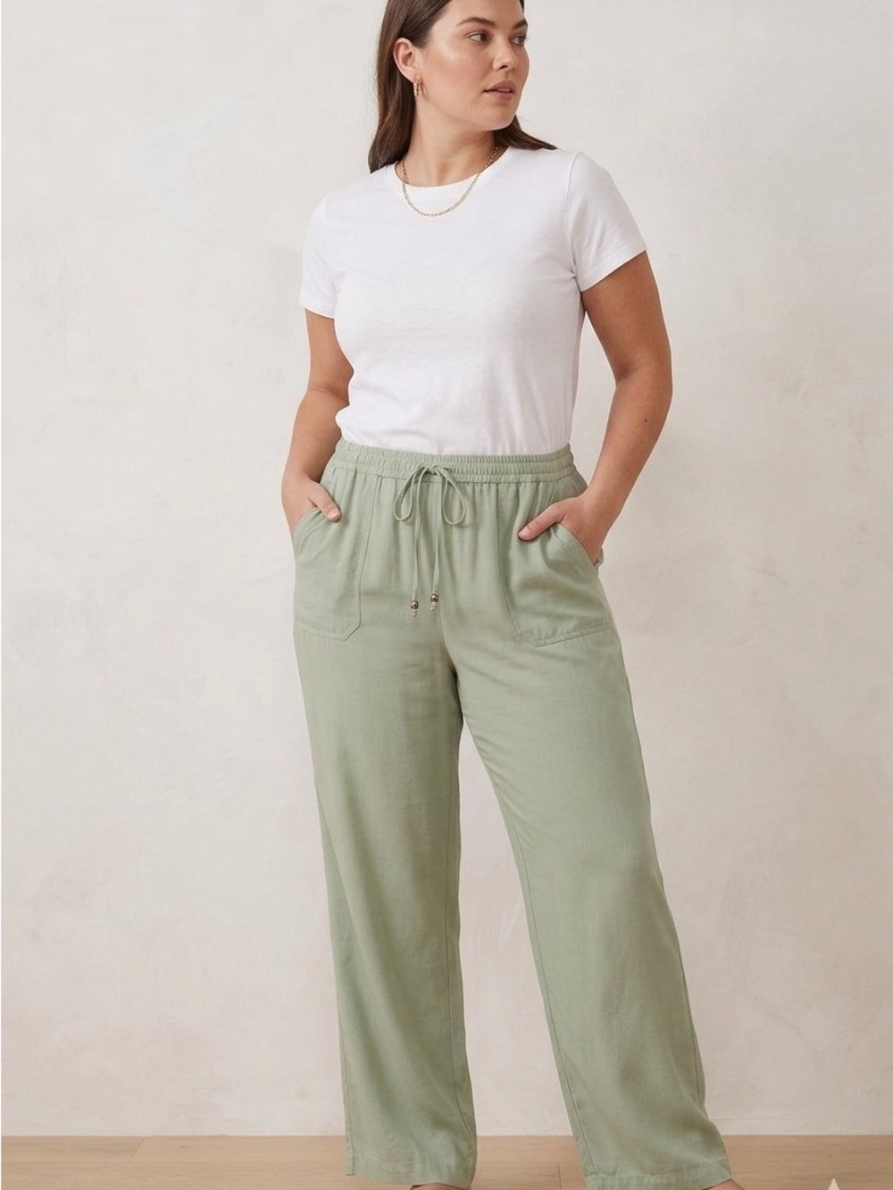 Soho Apparel Light Sage Wide Leg Drawstring Pants